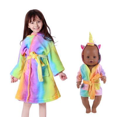 2021New Matching Girls&amp;Dolls Unicorn Robe Kids Cotton Sleepwear for 18 doll Pyjamas Pijamas Kids Pijama Menino