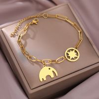 Stainless Steel Bracelets Cartoon Baby Elephant Eight pointed Star Pendant Chain Fashion Bracelet For Women Jewelry Kpop Gifts