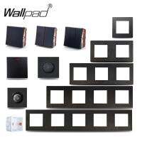 Wallpad S6 Black Wall Light Switch LED Dimmer 1 2 3 Gang Intermediate Cooker AC Switch Brushed Plastic DIY Free Combination