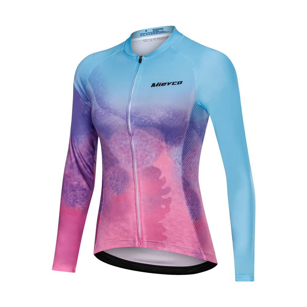 Womens Cycling Jersey Set Long Sleeve Breathable 3D Gel Padded Pants Full Zip Riding Wear UV Protection 