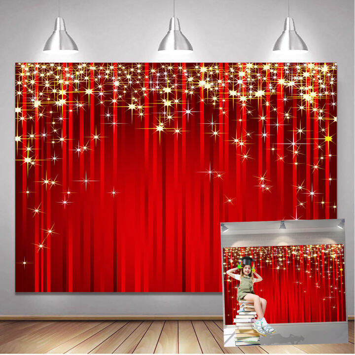 Red Curtain Background Shining Stars Red Curtain Performance Hall Party