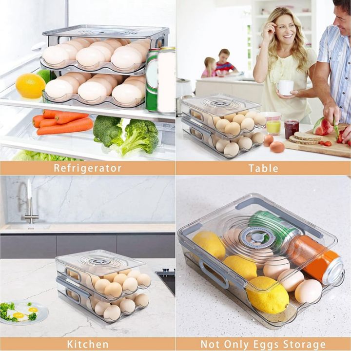 2-layer-storage-egg-container-for-refrigerator-automatically-rolling-egg-holder-for-refrigerator-with-lid-and-time-scale