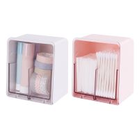 Cotton Pads Holder Cotton Swab Ball Organizer Cosmetic Container Makeup Pads Dispenser Box 2 Sections with Clear Lid