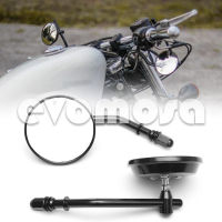 Evomosa 8มม.สีดำ/Chromeกระจกรถจักรยานยนต์สั้น3 "รอบกระจกมองหลังสำหรับHarley Dyna Bobber Chopper