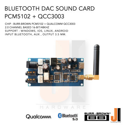 Bluetooth DAC sound card PCM5102 + QCC3003 No case สำหรับแปลงลำโพงเป็นลำโพง Bluetooth (Support iOS, Windows, Android) ของใหม่มีการรับประกัน
