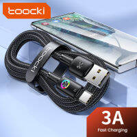 USB-A 3A Toocki เพื่อ USB-C สายเคเบิลข้อมูลสายชาร์จความเร็วเต็มด้วยไฟ LED สีสัน