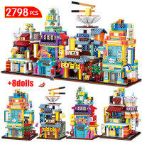 City Street View Mini Ramen House Milk Tea Store Architecture Building Blocks Friends DIY Figures Bricks Toys for Girls Gifts