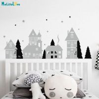 Winter Village Sticker For Kids Room Christmas Buildings Decals Window Vinyl Decals Removable Murals YT5541