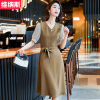 Stitching Short Sleeve Dress Womens 2022 Summer New Womens V-Neck Dress Black Long Sleeve A- Line Skirt Wholesale