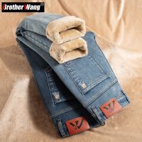 【YD】 2022 New Mens Fleece Warm Jeans Business Fashion Regular Elasticity Denim Thick Pants Male Brand Trousers