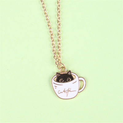 Metal Necklace Coffee Cup Necklace Cartoon Cat Necklace Trendy Womens Jewelry Fashion Accessories Gift