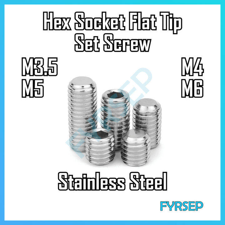 [M3.5 M4 M5 M6] Hex Socket Flat Tip Headless Grub Screw Setscrew Allen