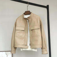 Fast Shipping 2023 Spring And Autumn New Pymopoline Sheepskin Leather Ladies Short Trendy Stand -Up