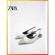 ZARA Autumn New Women s Shoes White shiny sheepskin leather dew heel