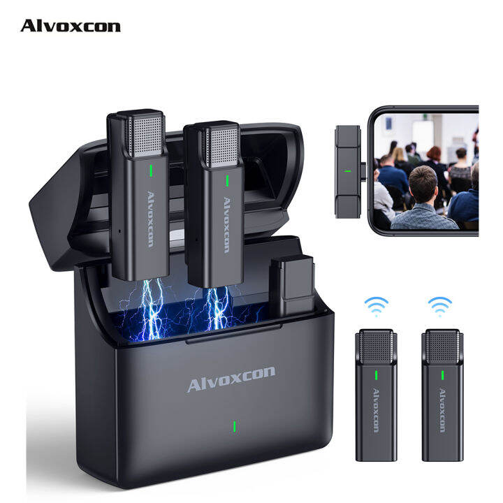 Alvoxcon Wireless Lavalier Microphone System Dual Wireless Clip Lapel