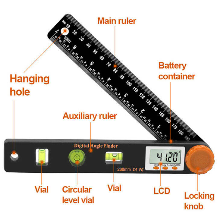 farfi-เครื่องวัดระดับจอแสดงผล-lcd-ความแม่นยำสูง-เครื่องวัดระดับมุมดิจิตอล4-in-1อุปกรณ์ในครัวเรือนระดับดิจิตอลที่มีประโยชน์