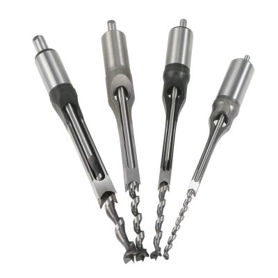 4pcs 1/4-1/2 Inch Woodworking Mortising Chisel Set Square Drill Bits Professional Square Hole Extended Drill Countersink Bit Multifunctional Woodworking Drill 1/4 5/16 3/8 1/2