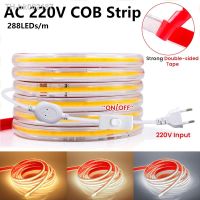 ┋▩ 220V COB Led Strip with EU Switch Plug Adhesive Tape 288LEDs/m Waterproof Flexible Led Ribbon for Room Decor 5M 10M 20M 30M 40M