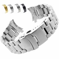 18/20/22/24mm Stainless Steel Solid Watch Strap Arc End Steel Bracelet Insurance Folding Buckle Universal Replacement Watch Band Straps