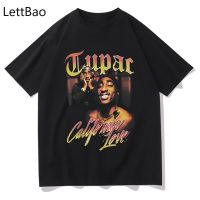 2PAC เสื้อยืดฮิปฮอปเสื้อยืดพิมพ์ลายสตรีททูแพคผ้าฝ้ายผู้ชายแฟชั่น100% สไตล์ฮาราจูกุ6XL 5XL