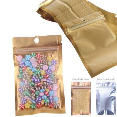50Pcs Golden Zip Lock Mylar Bags  Aluminum Foil Resealable Zipper Pouches  Food Storage Bags  Candy Packaging Pouch Bags Food Storage  Dispensers
