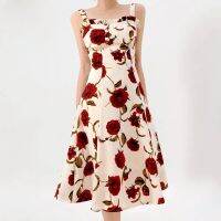 【CW】◑☜  Floral A-line Backless Sleeveless Sling Dresses Female Beach Sundress Vestidos