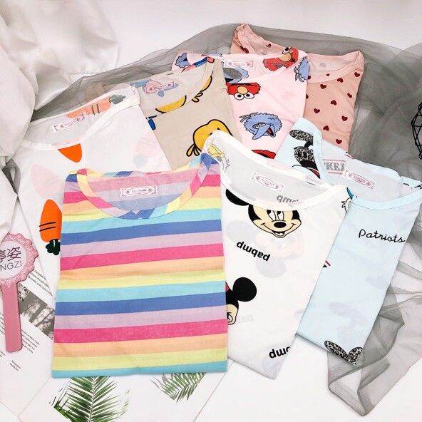 พร้อมส่งladycloset-shop-n319-ชุดนอนผ้าคอตตอน-แบบกระโปรง-เนื้อผ้าดี-แถมฟรีถุงผ้าลายเดียวกับชุดนอน