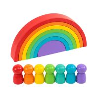 บล็อกตัวต่อเด็กสีรุ้งซ้อนกับ Montessori ของเล่นเพื่อการศึกษาตุ๊กตาไม้ตกแต่งบ้านของเล่นเด็กทำจากไม้ Stacker