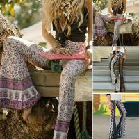 [sweetboxe]ผู้หญิง Boho Hippie สูงเอวพิมพ์ขากว้างยาว Flared กระดิ่งด้านล่างกางเกง