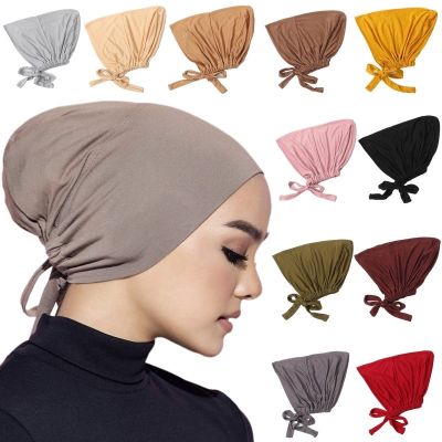 【YF】 Muslim Women Soft Pure Color Under Scarf Cap Turban Femme Musulman Inner Hijab Female Headscarf Bonnet Arab Bottom Hat