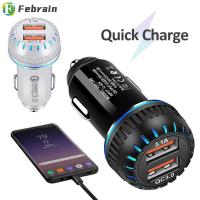 FEBRAIN ที่ชาร์จสำหรับเดินทางชาร์จเร็วขนาดเล็ก Quick Charger Mobil 2พอร์ต USB ที่ชาร์จแบตเตอรี่โทรศัพท์ที่ชาร์จแบตในรถ USB