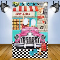 ♀ 50s Theme Party Rock and Roll Photography Backdrop Banner Background Photo Booth Props for 1950s Party Decoration