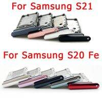 ถาดใส่ซิมขาตั้งสำหรับ Samsung Galaxy ของแท้ S20 S21 Fe ช่องใส่ซิมการ์ดแบบคู่ถาดใส่ชิปลิ้นชักที่ใส่ซิมการ์ดซ่อมแซมเต้ารับตัวแปลง