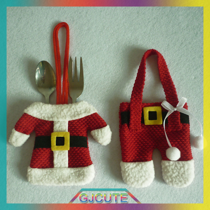 gjcute-6x-santa-suit-ผู้ถือช้อนส้อมคริสต์มาสบนโต๊ะอาหารเครื่องเงินกระเป๋าตกแต่ง