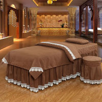 ลูกไม้ขอบ4ชิ้นร้านเสริมสวยชุดเครื่องนอนเตียงนวดปกสปา Bedskirt,ปลอกหมอน,StoolCover, Dulvet ปกความงามเตียงครอบคลุม