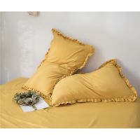 2PCSSet Korean Style Washed Cotton Pillow Case Ruffle Lace Design Super Cute Pillowcase 48x74cm Pillow Cover