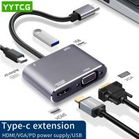 USB C ไปยัง VGA HDMI-อะแดปเตอร์ที่เข้ากันได้4K ชนิด C ฮับ USB-C ตัวแปลงวิดีโออะแดปเตอร์สำหรับ Macbook อากาศ13พื้นผิว Pro 4 Dell Lenovo