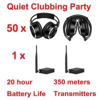 【DT】hot！ 500m Distance Silent Disco Headphones - Quiet Clubbing Bundle (50 Headsets   1 Transmitters)