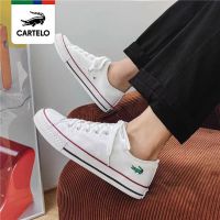 CARTELO รองเท้าส้นเตี้ยสีขาวสำหรับผู้หญิง,รองเท้าส้นเตี้ยรองเท้าผ้าใบรองเท้าวัลกาไนส์ลำลองเดิน2023ใหม่ Pheeninino Gratis Ongkir