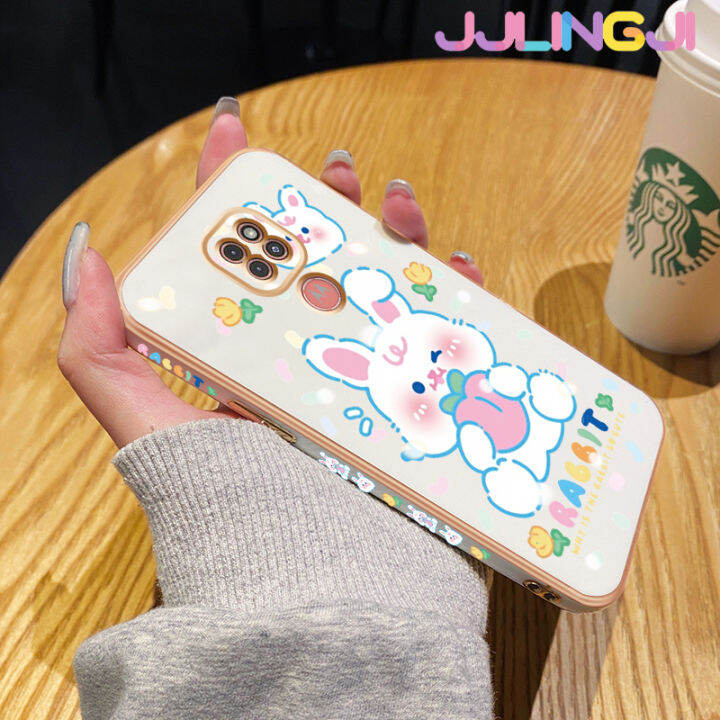 jjlingji-เคสสำหรับ-moto-g9-play-g9-plus-เคสพาวเวอร์-g9กระต่ายสีขาวน่ารักการ์ตูนสุดหรูขอบชุบเคสมือถือซิลิโคนกันกระแทกเคสด้านหลังป้องกันเลนส์กล้อง