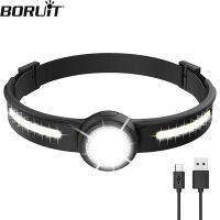 BORUiT ไฟหน้า GT10 LED ขนาดเล็ก Type-C ชาร์จไฟได้ทำงานหน่วยความจำไฟหน้าฟังก์ชั่นกันน้ำไฟติดศรีษะแคมปิ้ง