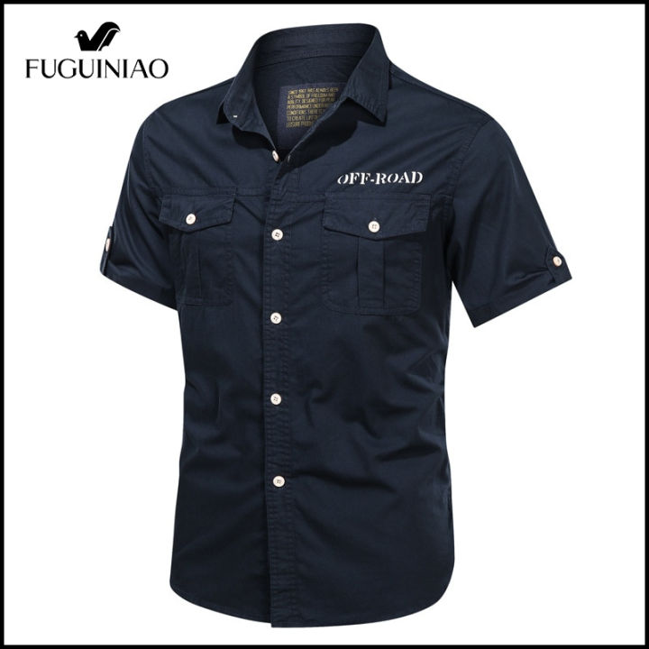 fuguiniao-เสื้อเชิ้ตช่าง2022-เสื้อเชิ้ตวินเทจสำหรับร้านค้าเสื้อเชิ้ตช่างขนาดใหญ่-เสื้อใส่ทำงานหลวมๆ-มี4สีให้เลือก