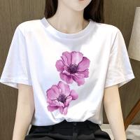 เสื้อยืดลำลองสำหรับผู้หญิงลายดอกไม้น่ารักยุค90เสื้อผ้าน่ารักเสื้อยืดลายกราฟิกสำหรับแขนสั้น