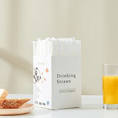 100/300Pcs Tea Drinks Straws Clear Individually Wrapped Boxed Drinking PP Straws