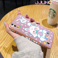 Jjlingji เคสปลอกสำหรับ Samsung กาแลคซี A01แกน M01เคสกระต่ายสีขาวน่ารักการ์ตูนหรูหราขอบชุบโลหะสี่เหลี่ยมเคสด้านหลังซิลิโคนกันกระแทกเคสป้องกันเลนส์กล้อง