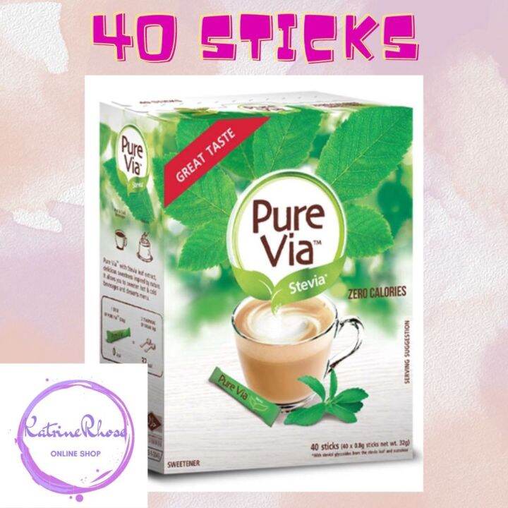 (EQUAL) Pure Via Stevia 40 sticks 1 box only Zero Calorie Sugar Free