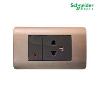 Schneider Electric ชุดสวิตช์ทางเดียว+เต้ารับดี่ยว 3ขา พร้อมฝาครอบ 3ช่อง สีน้ำตาล รุ่น ZENcelo ชไนเดอร์ | 8431S_1_BZ+84426MUES_BZ+A8401LH_SZ สั่งซื้อได้ที่ร้าน PlugOn