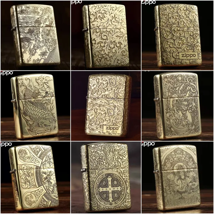 Pure copper zippo lighter armor shell carving tang 169 lucky the
