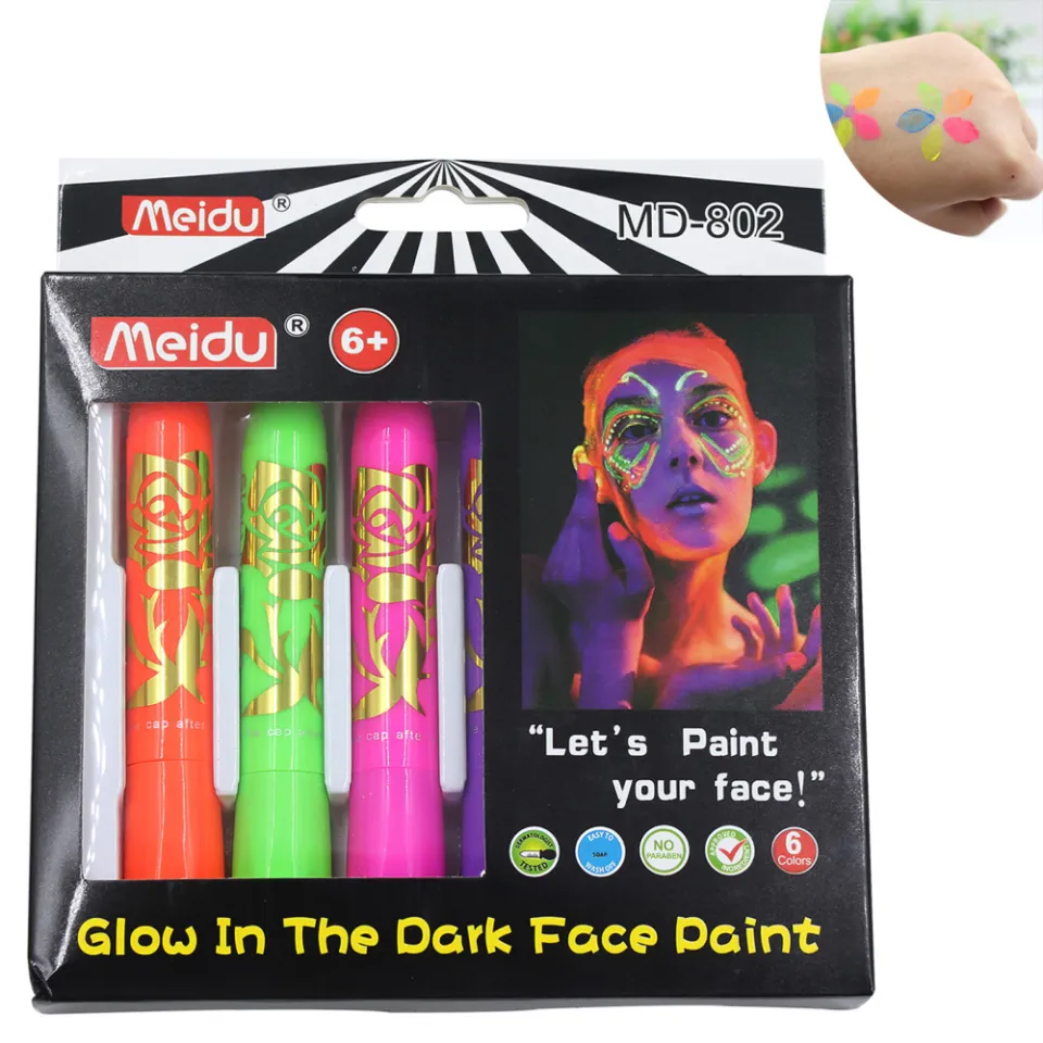 6pcs Halloween Glow Pop In Dark Face Black Light Paint UV Neon Face Body  Paint Crayon Kit Fluorescent Makeup Marker Christmas