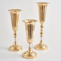 European Modern Golden Trumpet Flower Vase Wedding Table Centerpieces Vases Event Party Floor Vase Home Decorative Vases